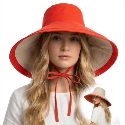 Immagine prodotto di Cappello da donna con protezione UV, ampia tesa, pieghevole, taglia 56-58 cm, colore arancione