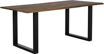 Produktbild von SalesFever Baumkante-Esstisch 200x100cm aus Akazie | Platte 26mm Osmo Hartwachs-Öl Nussbaumfarbig behandelt | B200xT100xH75cm | Gestell Stahl schwarz