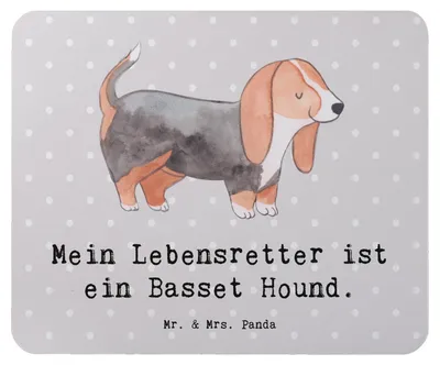 Produktbild von Mr. & Mrs. Panda Mauspad Basset Hound Lebensretter - Grau Pastell - Geschenk, Mousepad, pc, Mouse Pad, laptop
