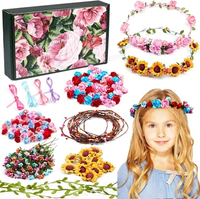 Productafbeelding van Maak je eigen bloemenkroon, doe-het-zelf bloemenhoofdband, bloemenhaaraccessoires, bruiloft, verjaardagsfeestje, gunsten voor kinderen