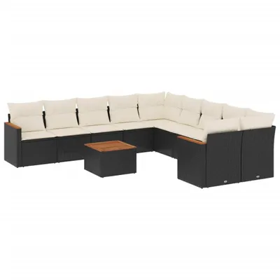Produktbild von vidaXL 11-tlg. Garten-Sofagarnitur mit Kissen Schwarz Poly Rattan