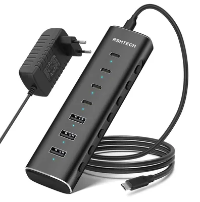 Obrázek produktu pro USB rozbočovač 3.2/USB-C, napájecí, s 7 porty: 4x USB-C a 3x USB-A