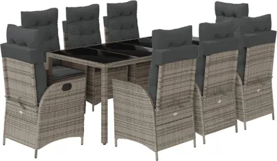 Immagine prodotto di vidaXL set da pranzo da giardino da 9 pezzi con cuscini in polirattan grigio