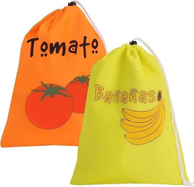 Produktbild von PolkaHome® 2er Set Aufbewahrungsbeutel für Obst und Gemüse, wiederverwendbare Beutel mit Kordelzug, Isolierbeutel, Aufbewahrung für