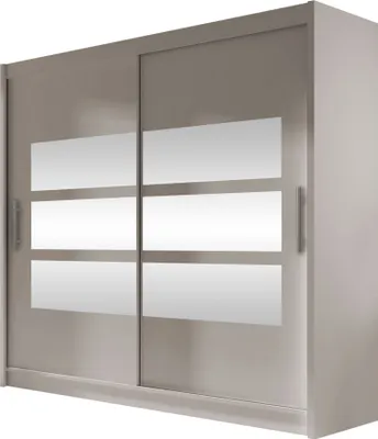 Produktbild von MIRJAN24 Schwebetürenschrank London III 180, Garderobenschrank mit zwei Türen, Frontspiegel, Kleiderschrank (Farbe: Cashmere, ohne Beleuchtung)