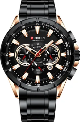 A close-up studio shot of a men's chronograph watch.
