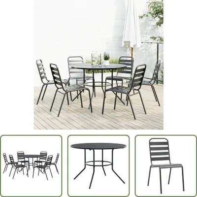 Produktbild von The Living Store Gartenstuhl-Set 7-tlg. Stapelbar Pulverbeschichteter Stahl
