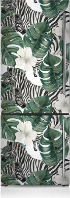 Produktbild von Aufkleber Kühlschrankmagnete Dekoration Kühlschrankfolie 60x205 cm - Zebra in Blättern.
