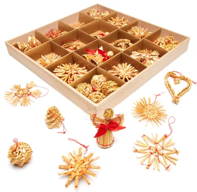 Produktbild von Strohsterne Weihnachtsbaumschmuck 48-teilig BRUBAKER Deko Set aus Stroh