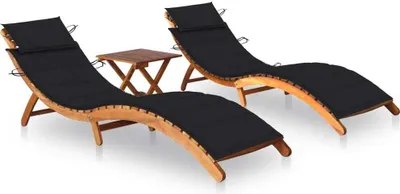 Immagine prodotto di vidaXL Lettini prendisole 2 pezzi con tavolo e cuscini in legno massiccio di acacia