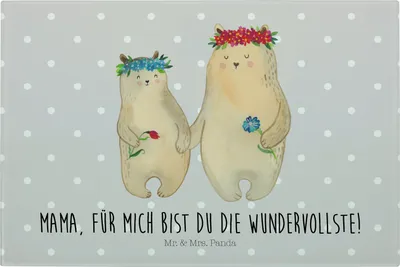 Produktbild von Mr. & Mrs. Panda Frühstücksbrett Bären mit Blumenkranz - Grau Pastell - Geschenk, Glas Schneideplatte, Kinder, Brotzeitplatte, Muttertag, Lieblingsmensch, Family, Mama