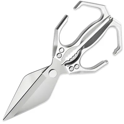 Produktbild von Küchenschere 25cm Multifunktion – 3CR13 Edelstahl, 3,5mm, Alugriff | Walnuss-Clip, ergonomisch, silber