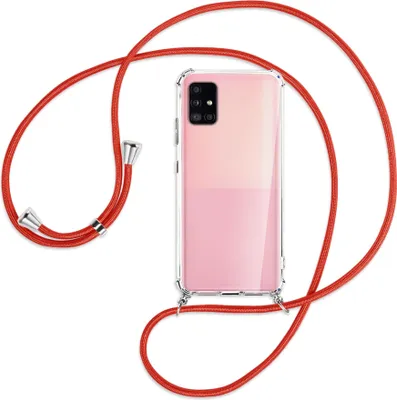 Produktbild von Handykette Backcover-Schutzhülle mit Band (Metall silberfarben) für Samsung Galaxy A51 5G (A516) - rot