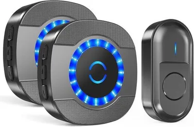 Immagine prodotto di Set citofono wireless con 2 ricevitori plug-in, portata di 300 m, impermeabile, per porta d'ingresso, illuminazione LED del pulsante, 5 livelli di volume, 55 melodie