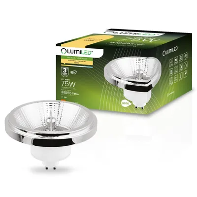 Produktbild von LUMILED LED-Leuchtmittel ES111 GU10 Fassung 230V 10W (Entspricht Halogen 75 Watt) Warmweiß 3000K 24° Abstrahlwinkel Silber 1055 Lm Ra>90 Aluminium PC