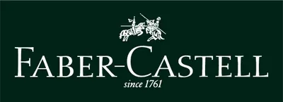 The image displays the Faber-Castell logo and brand name, along with the founding year, on a dark green background.