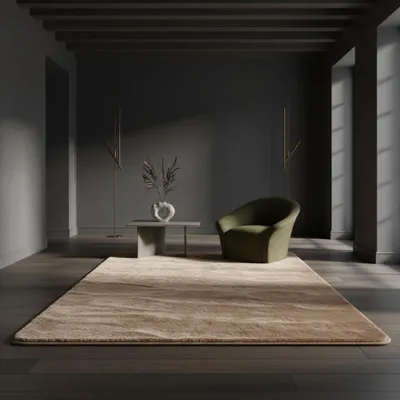 Produktbild von Designteppich Uni Pflegeleicht Waschbar Strapazierfähig | Rund Beige 120x120 cm Wohnzimmer Schlafzimmer Gekettelt | ISAR – Kadima Design