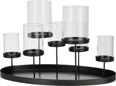 Produktbild von Kerzenhalter für 7 Kerzen Kerzenständer schwarz 34,5x20x23 Groß Metall Windlicht