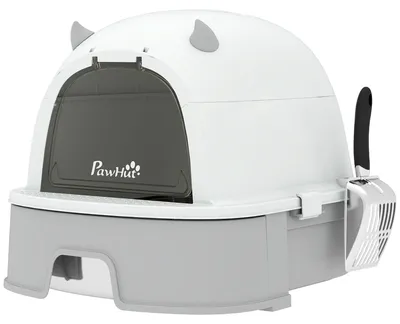 Produktbild von Katzentoilette Edelstahl mit abnehmbarem Deckel, Schaufel & Aktivkohlefilter für kleine bis mittelgroße Katzen, Grau