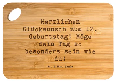 Produktbild von Mr. & Mrs. Panda schneidbrett Spruch 12. Geburtstag - Transparent - Geschenk, Geburtstagsgeschenk, Geburtstagssprüche, handgefertigte Geschenke, holzschneidebrett
