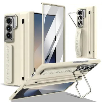 Obrázek produktu pro Pouzdro pro Samsung Galaxy Z Fold 7, s stojánkem, ochranou pantu, stylusem a poutkem, odolné PC Béžová