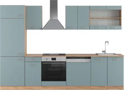 Produktbild von Küchenzeile Vicco R-Line Blau-Grau/Goldkraft Eiche 300 cm ohne Arbeitsplatte, Model 41017
