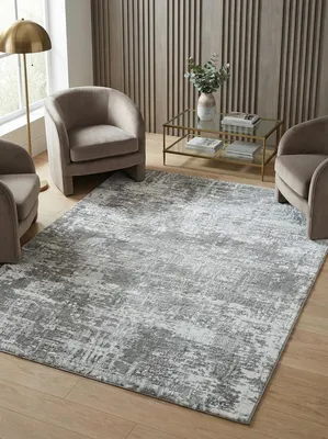 Silbergrauer Veloursteppich - abstraktes Metallicmuster - pflegeleichter Kurzflor_Kadima Design_#sku_BARKORIO1201700005-BARKORIO1602300005-BARKORIO2002900005#