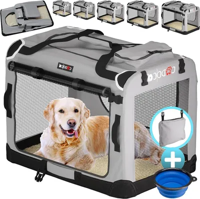Image de Cage de transport pour animaux - Transport sûr - Conception pliable - 82x59x59 cm - Gris