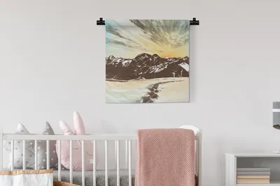Produktbild von MuchoWow® Wandteppich Wandbehang Meer - Berge - Sonne 60x60 cm Tapisserie Dekoration Wandtuch - Dekorationen - Wand Decke