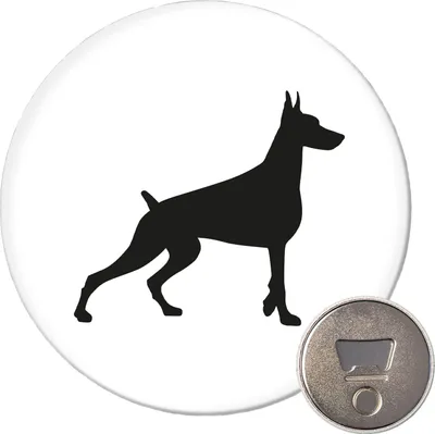 Produktbild von Huuraa Magnet Dobermann Silhouette 59mm Kühlschrankmagnet rund Flaschenöffner Geschenkidee