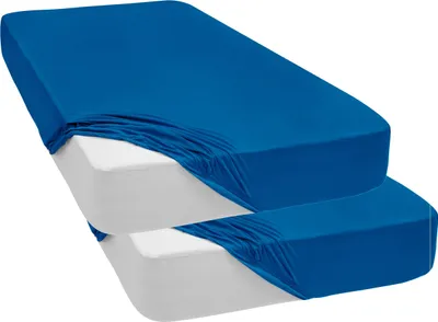 Produktbild von 2 er Pack Spannbettlaken Jersey Spannbetttuch 100% Baumwolle Bettlaken Spannbettuch Laken 28 Farben, Größe:160 x 200 cm, Farbe:Blau