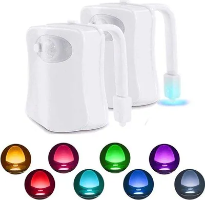 Image de Veilleuses LED pour la salle de bains, lot de 4, 16 couleurs, à piles, éclairage LED, lampe de toilettes, veilleuse pour la salle de bains et les toilettes