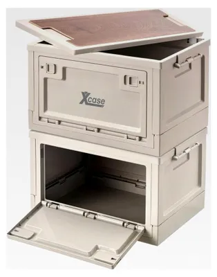 Produktbild von 2er-Set Aufbewahrungsboxen mit Deckel und MDF-Ablage, je 30 l, faltbar