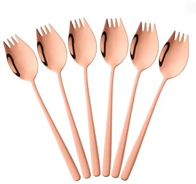 Produktbild von Ibenzoa® Spork-Besteck 6er-Set – 2‑in‑1 Löffel‑Gabel aus 18/10 Edelstahl, 21,3 cm, 45,5 g, Roségold