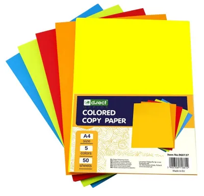 Productafbeelding van D.RECT - Gekleurd kopieerpapier A4 | Kleurrijk printpapier | Mix van 5 kleuren | Geschikt voor inkjet- en laserprinters | 5 bundels van 50 A4-bladen - 250 bladen in totaal