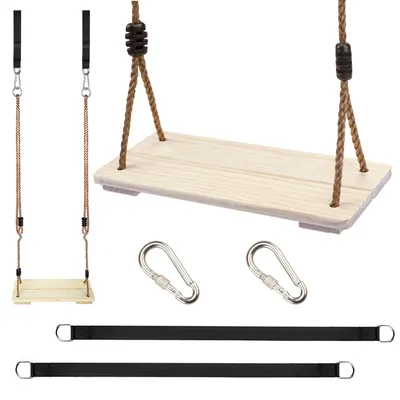 Immagine prodotto di Altalena in legno per bambini - Regolabile da 80 a 150 cm - Corda in nylon - Per interno ed esterno