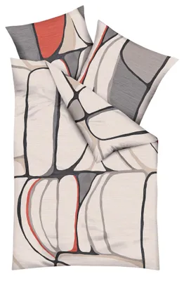Produktbild von JACK by Kaeppel Fein Biber Wende Bettwäsche 2 tlg. Opalith Natur Schwarz Rot Grafik Reißverschluss, Größe:155x220cm Bettwäsche