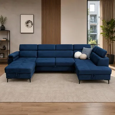 Produktbild von U-Form Sofa Primo, 180x305x170, Stauraum und Schlaffunktion, Couch mit T35-Schaumstoffpolsterung, Verstellbaren, Monolith Stoff, Petrol, Rechts