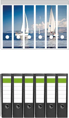Produktbild von Wallario 6 Stück breite Ordner inkl. Klebeetiketten mit Motive Segelschiff auf dem Mittelmeer -  Set mit Rückenschildern / Ordnerrücken Stickern