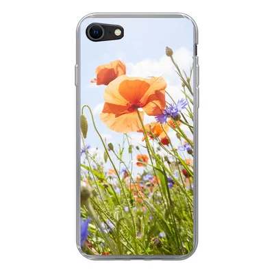 Produktbild von MuchoWow® Handyhülle Schutzhülle Hülle für iPhone 8 Blumen - Mohn - Frühling - Natur - Rot - Blau Silikon Softcase Handy Hülle - Schutzhaube