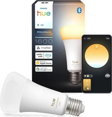 Image de Ampoule LED connectée PHILIPS HUE - Lumière blanche chaude - Culot E27 - 11,8W - 1000-2000k - 1600 lumens