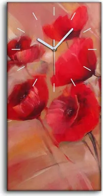 Produktbild von Dekor Leinwand Uhr Wandbilder Geräuschlos 30x60 Gemälde Blumen Mohnblumen Kunst - weiße Hände
