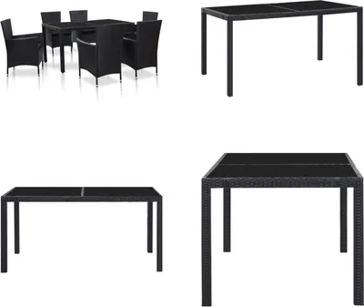 Produktbild von vidaXL 7 tlg. Garten Essgruppe Poly Rattan Schwarz - Gartenmöbel Set - Gartenmöbel Sets - Gartentisch Und Stühle - Gartentische Und Stühle