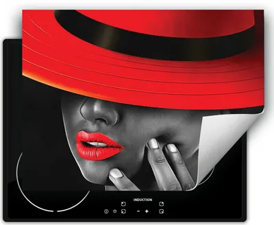 Produktbild von DarHaus Herdabdeckplatte 70x52 cm Anti Rutsch Matte Aufrollbar, rot - schwarz - Frau