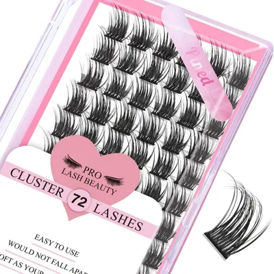 Image de Faux cils en cluster, à appliquer soi-même, avec une bande ultra-fine, 16 mm, 72 pièces