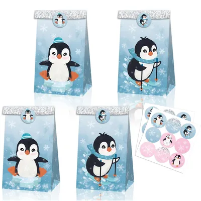Imagen del producto de Solidchoice - Bolsitas de regalo con forma de pingüino para fiestas, paquete de 12 unidades