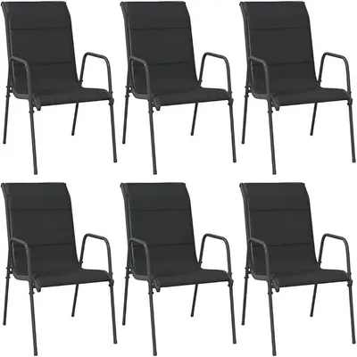 Produktbild von Gartenstühle Set 6 Stück Schwarz Anthrazit 51x66x88 cm aus Stahl & Textilene gepolstert Robust leicht für Balkon Terrasse Camping Outdoor