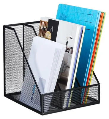 Zeitschriftenhalter A4, 3 Fächer, modern, schwarz, Stahl