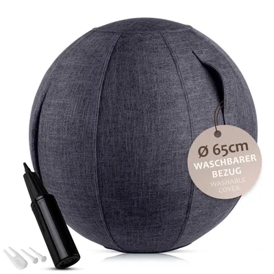 Produktbild von ONVAYA® Gymnastikball 65cm mit Bezug | Rutschfester Yoga-Ball | Stabiler Sitzball für ergonomisches Sitzen | Fitnessball | Schwangerschaftsball | Grau