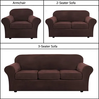 Obrázek produktu pro 1/2/3/sedací pohovka sametový slipcover plyšový potah na pohovku elastický potah na pohovku se samostatnými kryty polštářů, tmavě hnědý